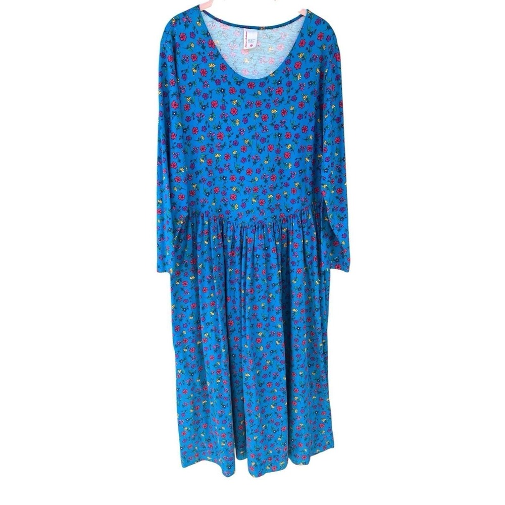 Vintage 90s Hanna Andersson Teal Floral Midi Dress Size L Whimsical Cottage